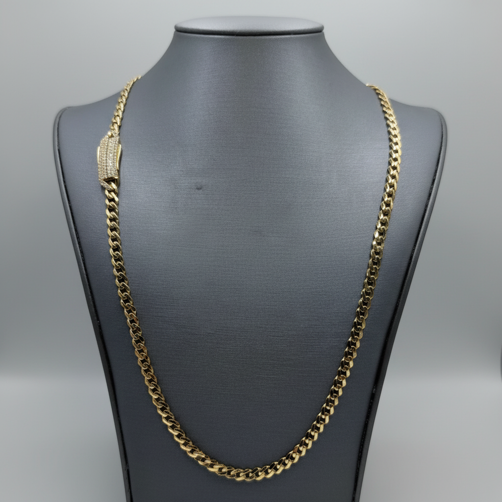 10KT CUBAN LINK CHAIN CZ LOCK 4.6MM