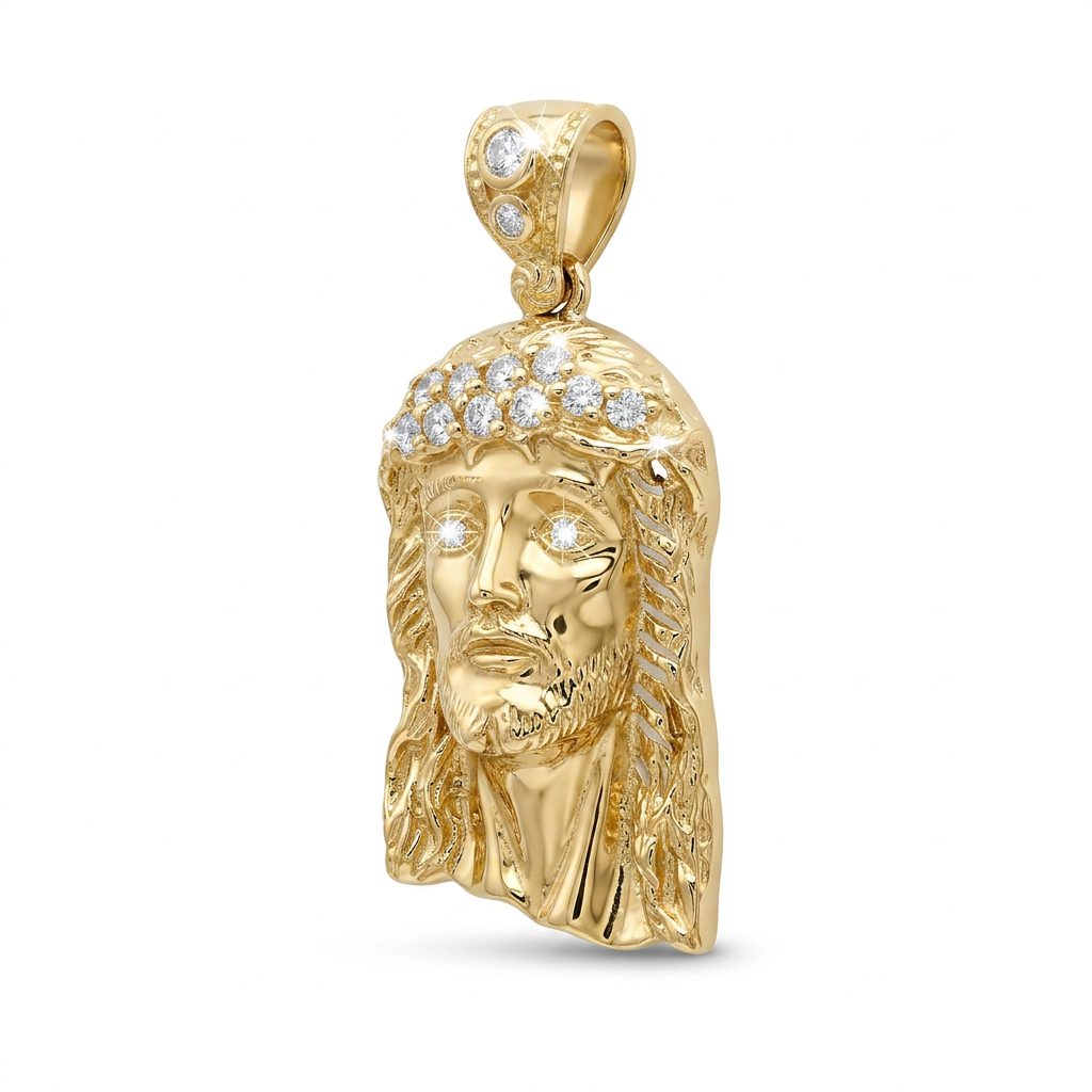 14KT Gold CZ Jesus Head Pendant – R701