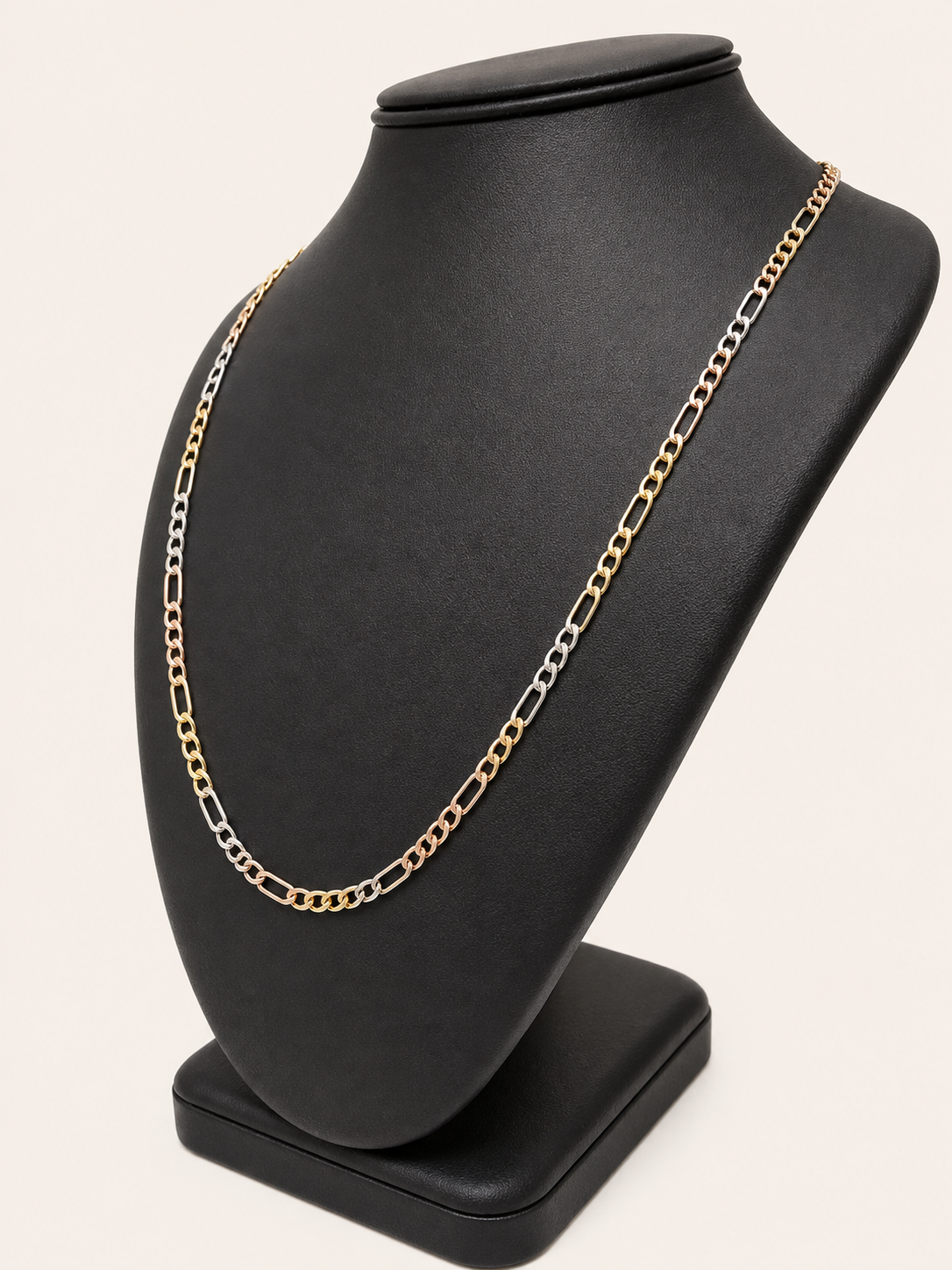 10K Tri-Color Gold Figaro Link Chain – 22" | 3.5mm