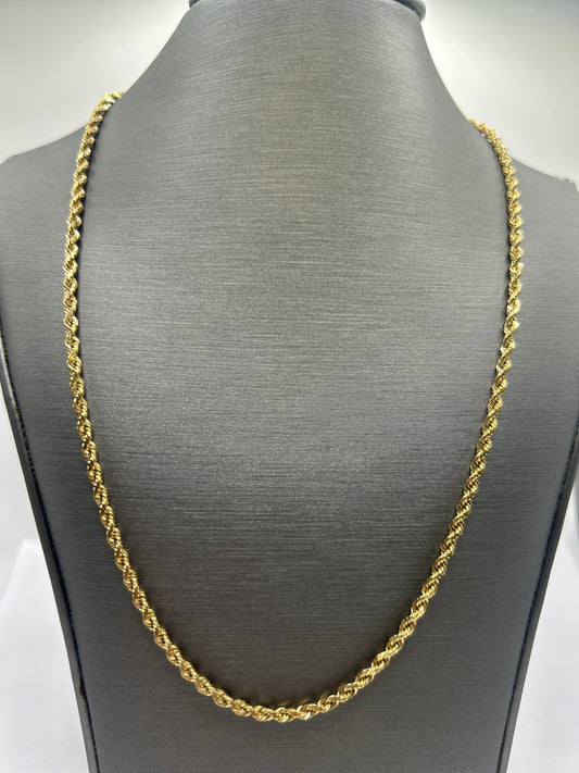 14KT Yellow Solid Gold Rope Chain 2.3mm 20 Inches