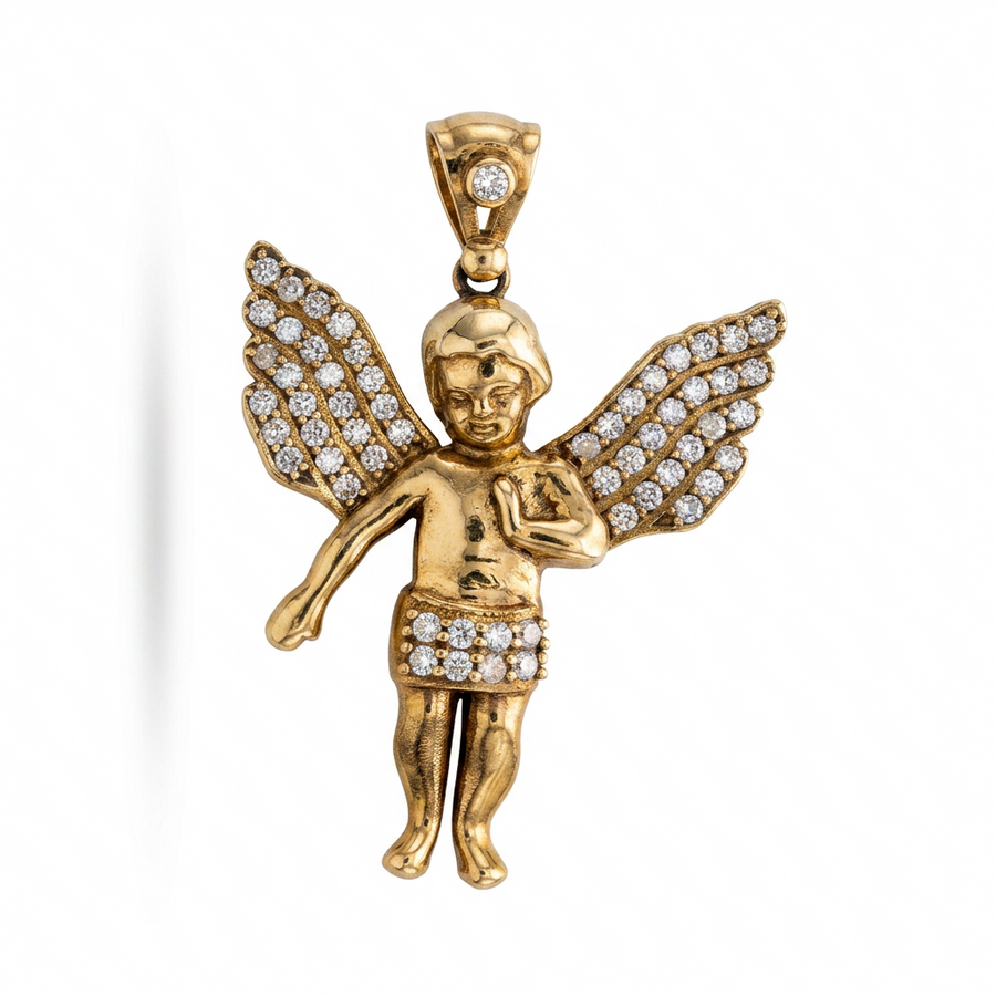 10KT Gold CZ Angel Pendant