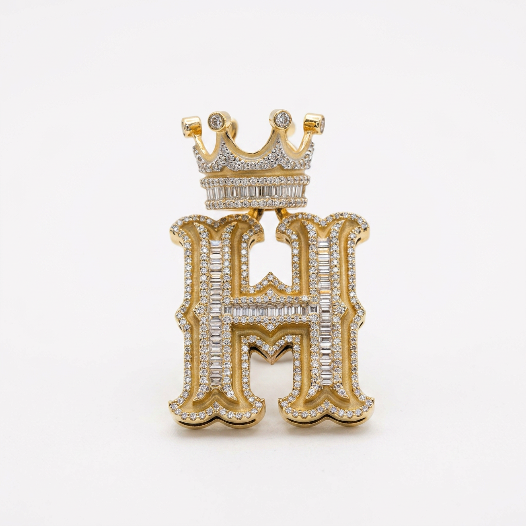 10KT YELLOW GOLD KING "H" DIAMOND PENDANT