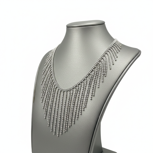 14K White Gold Diamond Fringe Statement Necklace – 21.3 Grams