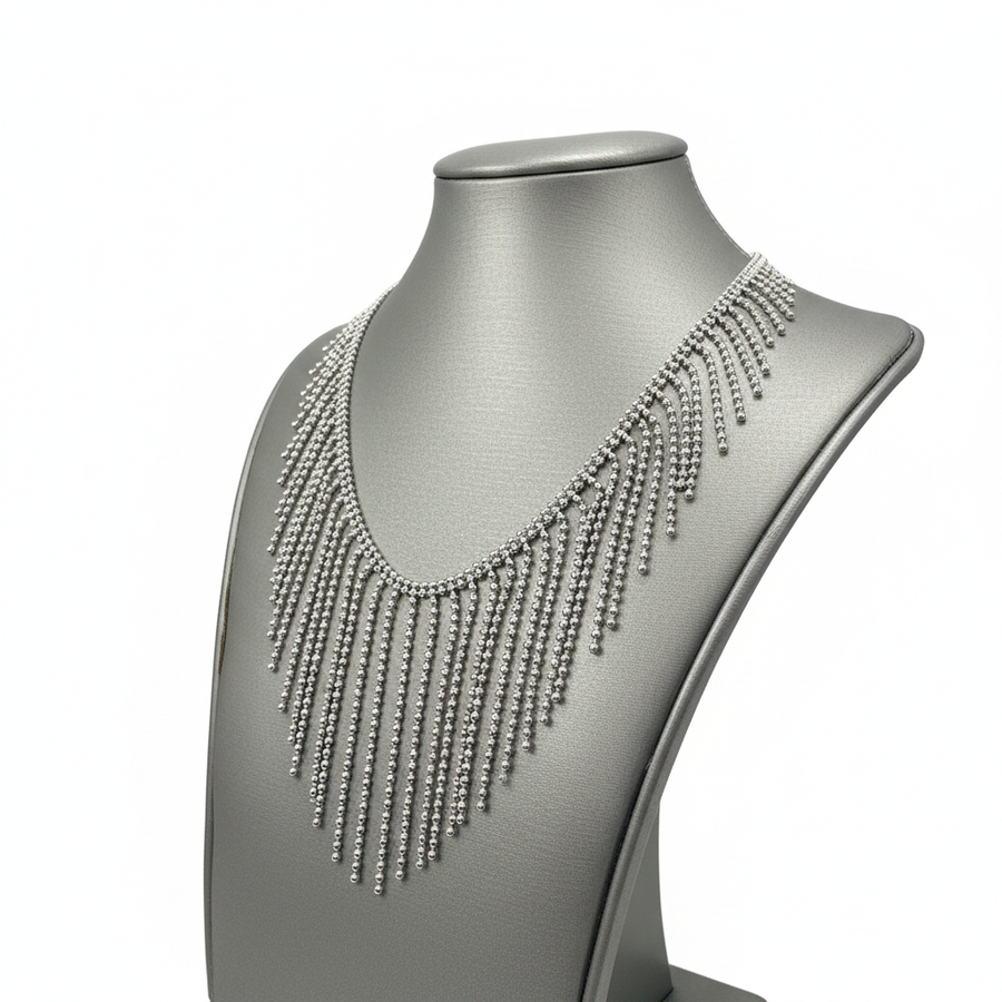 14K White Gold Diamond Fringe Statement Necklace – 21.3 Grams