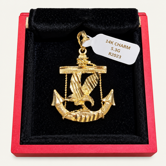 14K Yellow Gold Eagle Anchor Cross Pendant – R2023