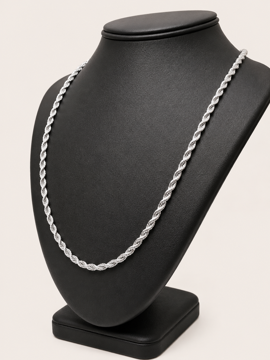 10K White Gold Diamond-Cut Rope Chain – 22" | 3.6mm R146