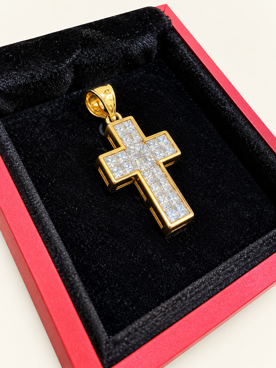 14KT Yellow Gold Crystal CZ Cross Pendant – R792
