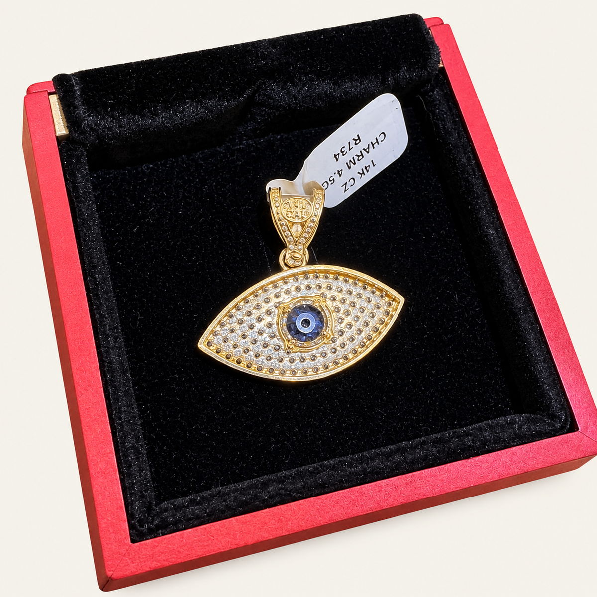 14K Yellow Gold CZ Evil Eye Pendant – R734