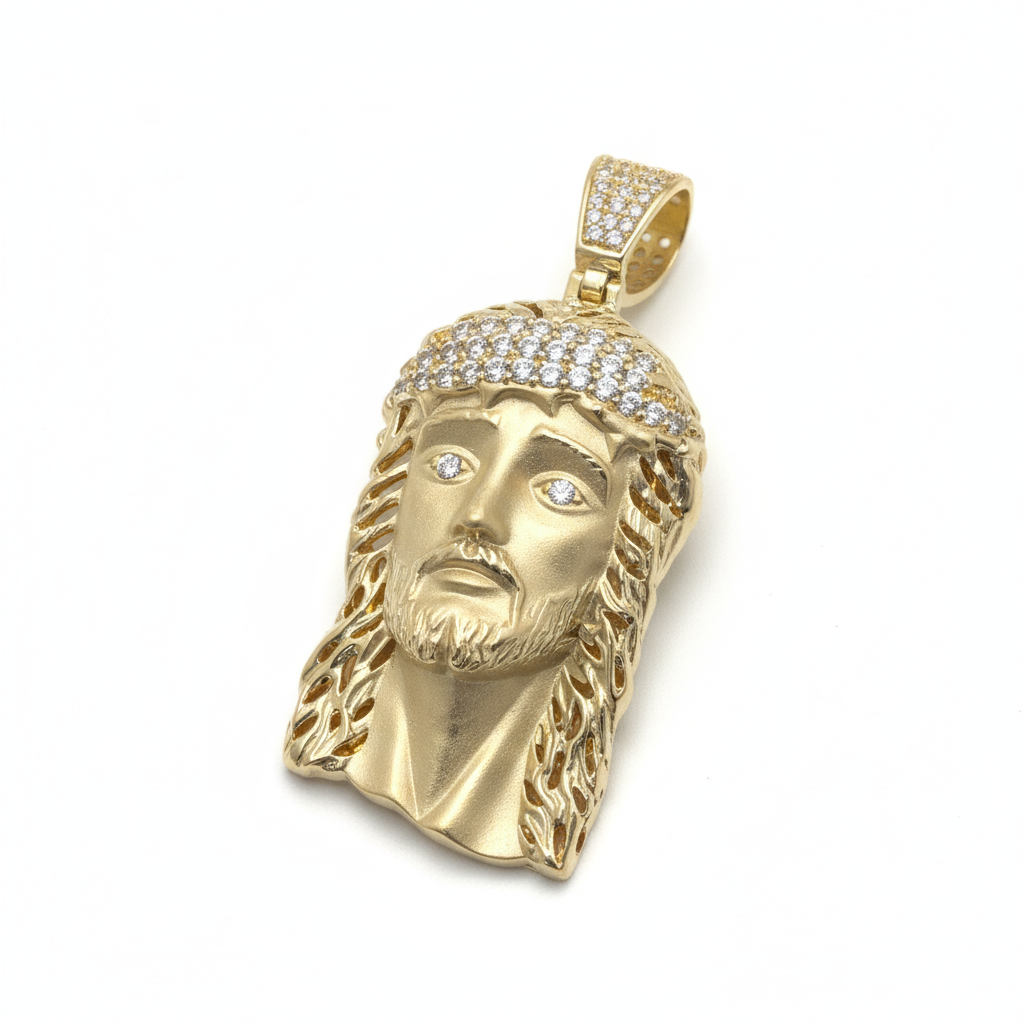 14KT CZ JESUS HEAD PENDANT