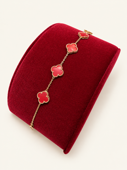 14KT Yellow Gold Carnelian Clover Bracelet – R485