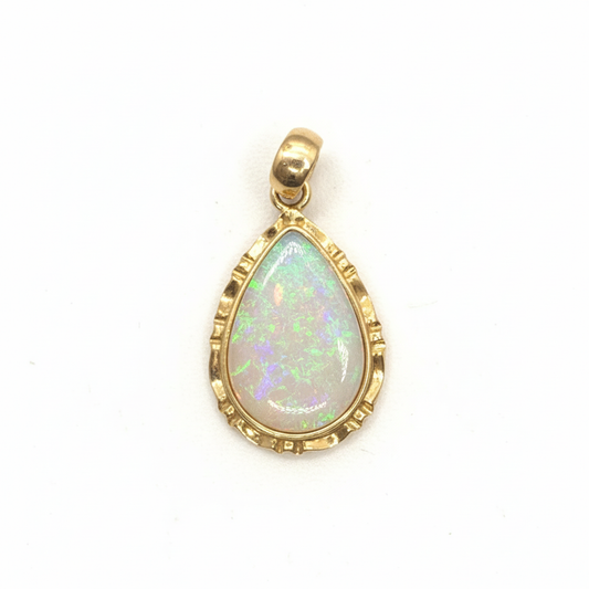 14k yellow gold pear opal pendant