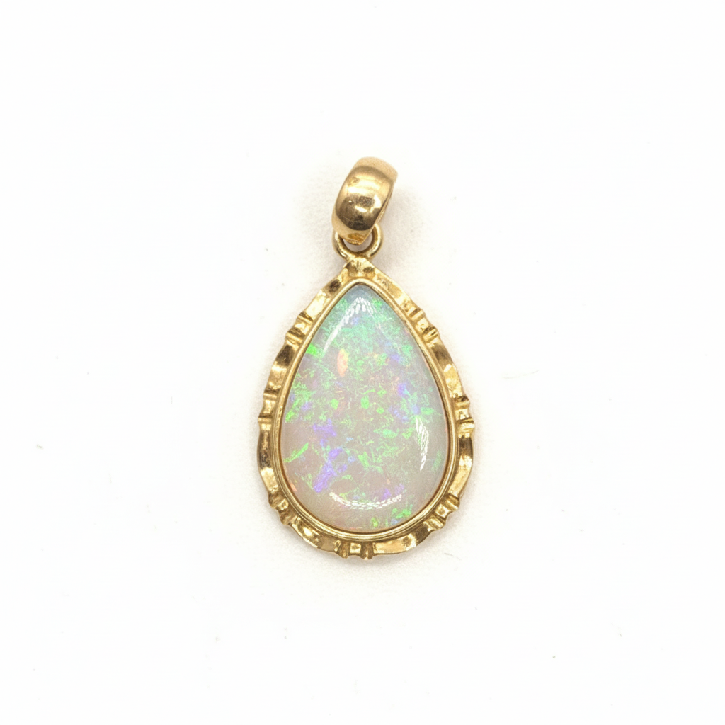 14k yellow gold pear opal pendant