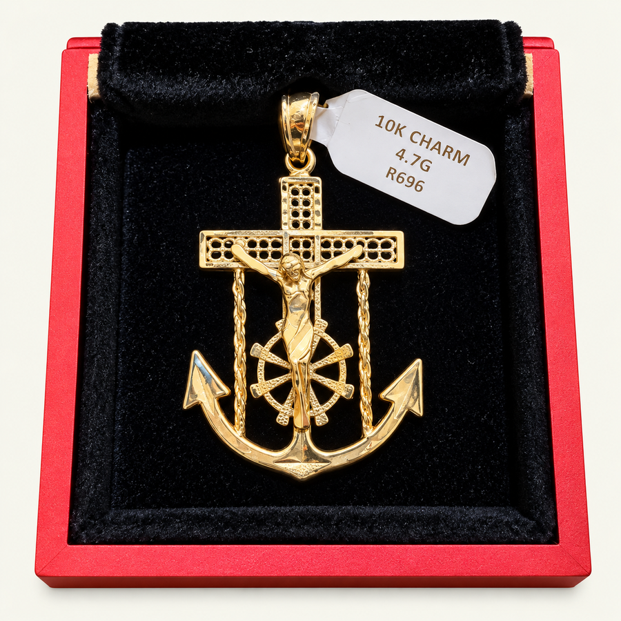10K Yellow Gold Anchor Cross Pendant – R696