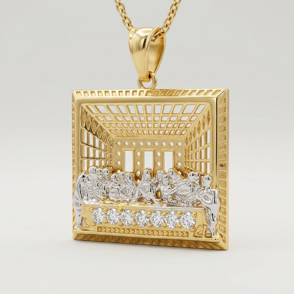 14KT Gold CZ Last Supper Pendant – R724