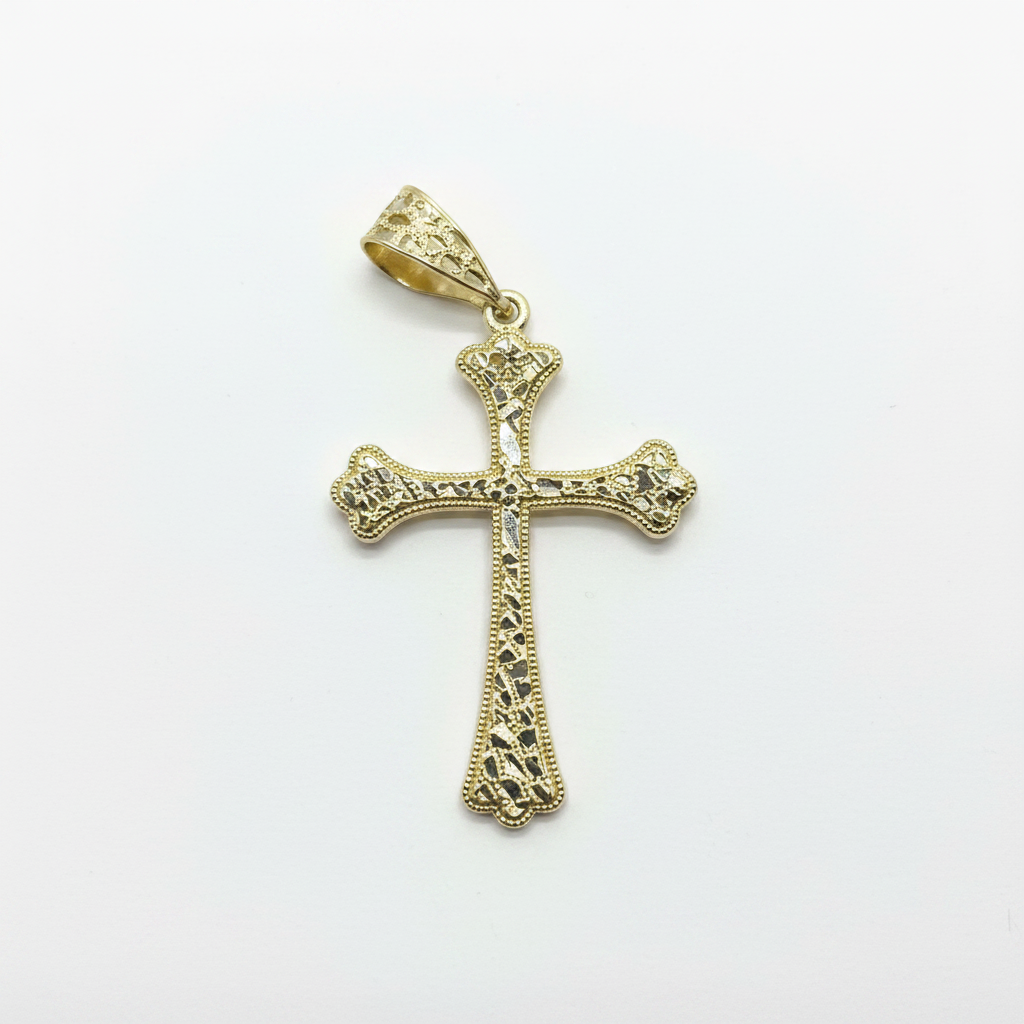 10K Yellow Gold Nugget Cross Pendant – R2257