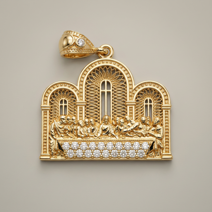 10KT CZ LAST SUPPER PENDANT