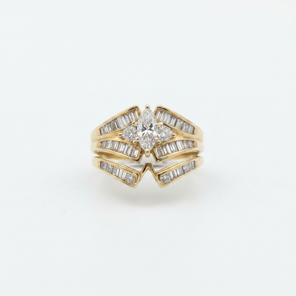14K Yellow Gold Diamond Ring Set Size 9 – R1319