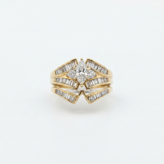 14K Yellow Gold Diamond Ring Set Size 9 – R1319