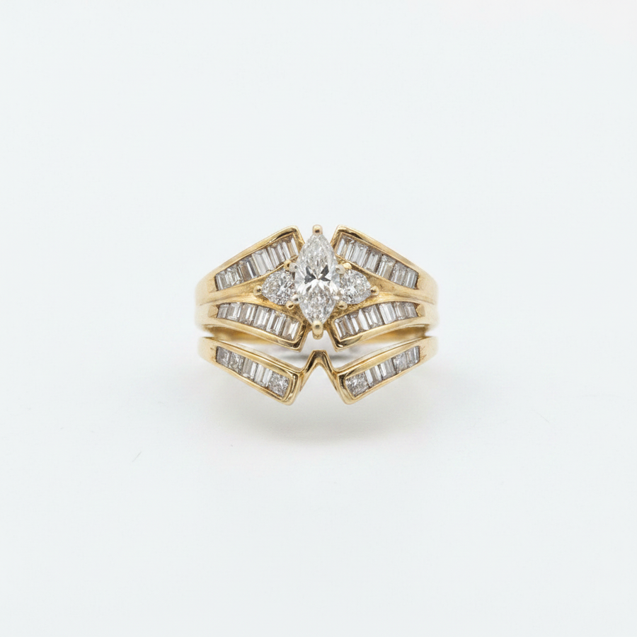 14K Yellow Gold Diamond Ring Set Size 9 – R1319