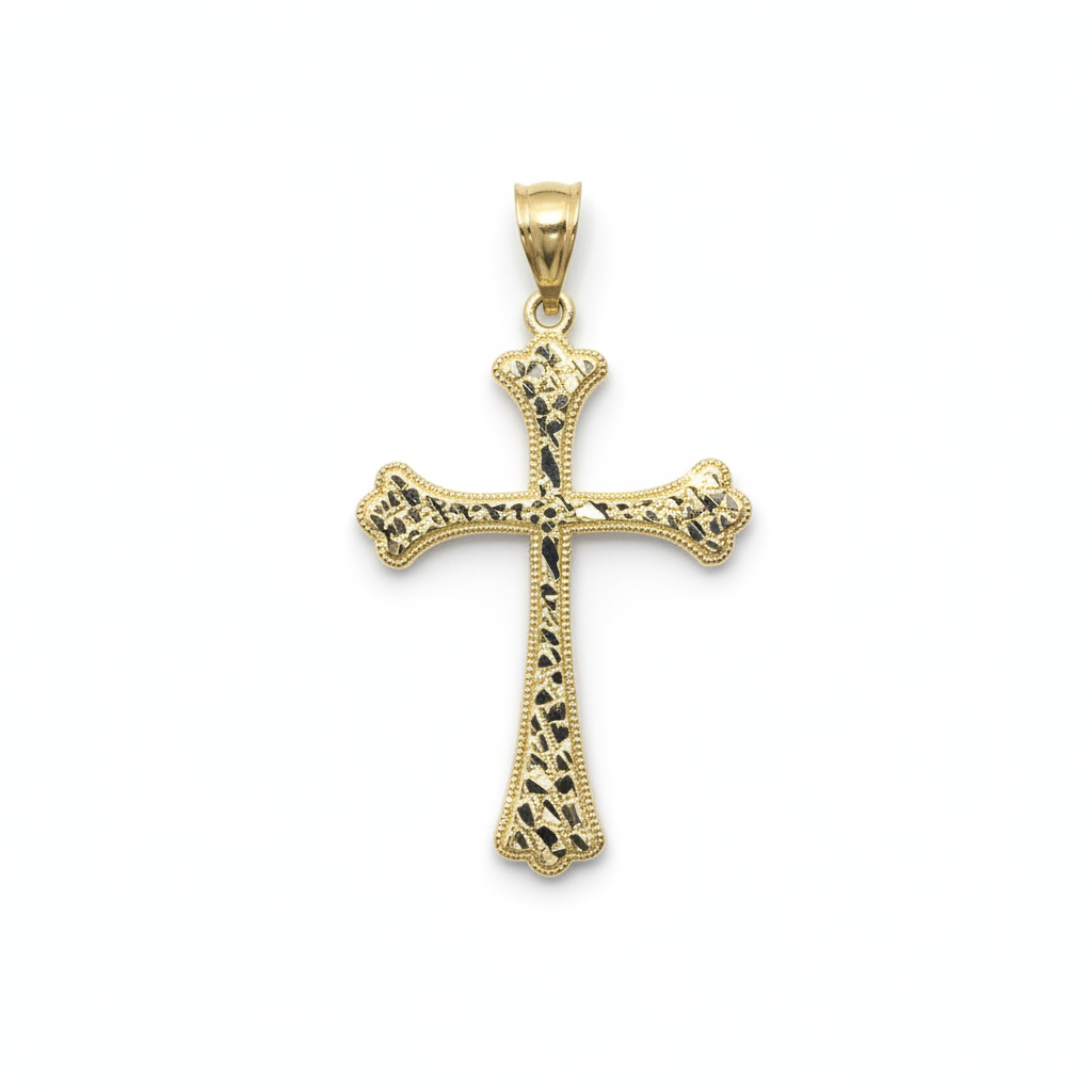 10K Yellow Gold Nugget Cross Pendant – R2257