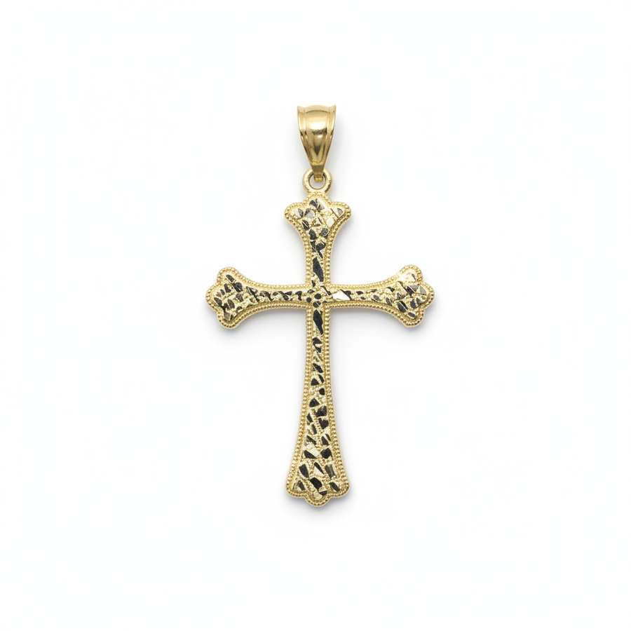 10K Yellow Gold Nugget Cross Pendant – R2257