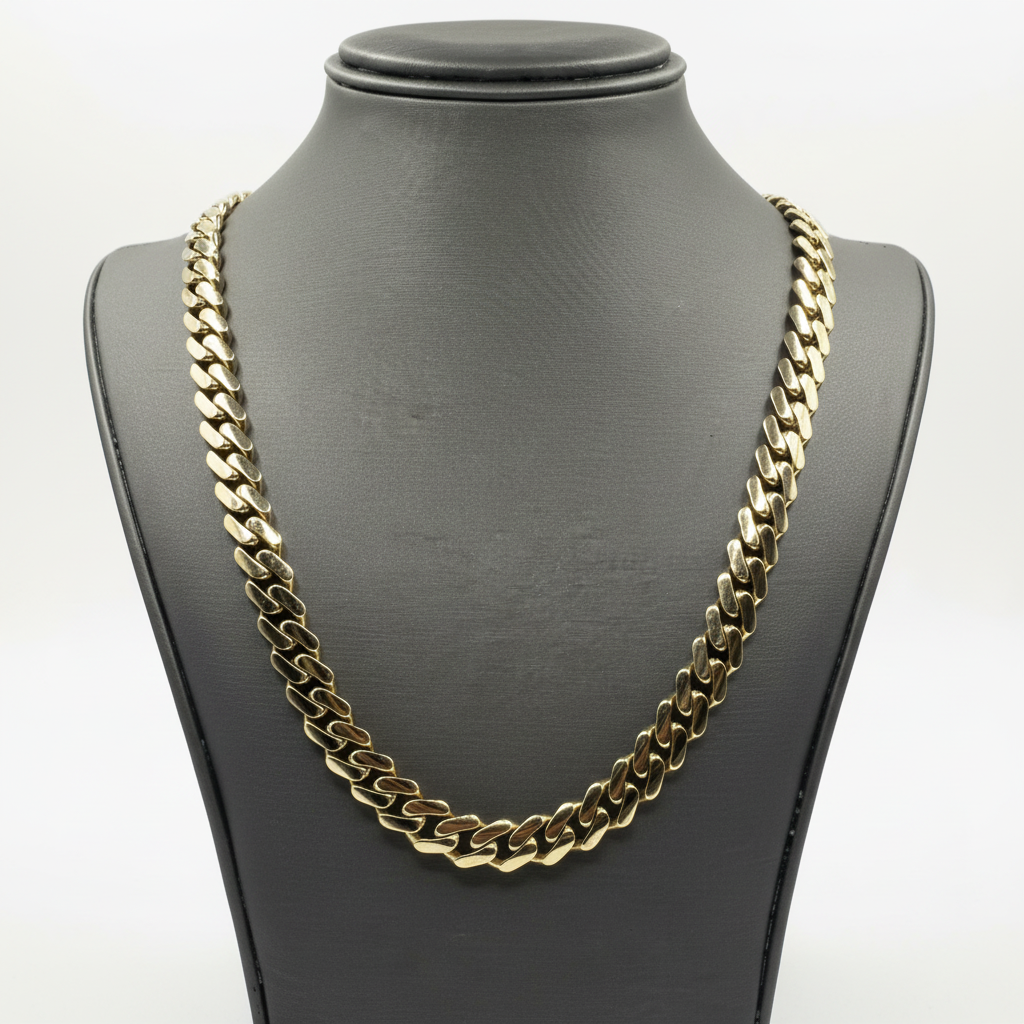0K Yellow Gold Cuban Link Chain – 28.3 Grams – Classic Miami Cuban Necklace