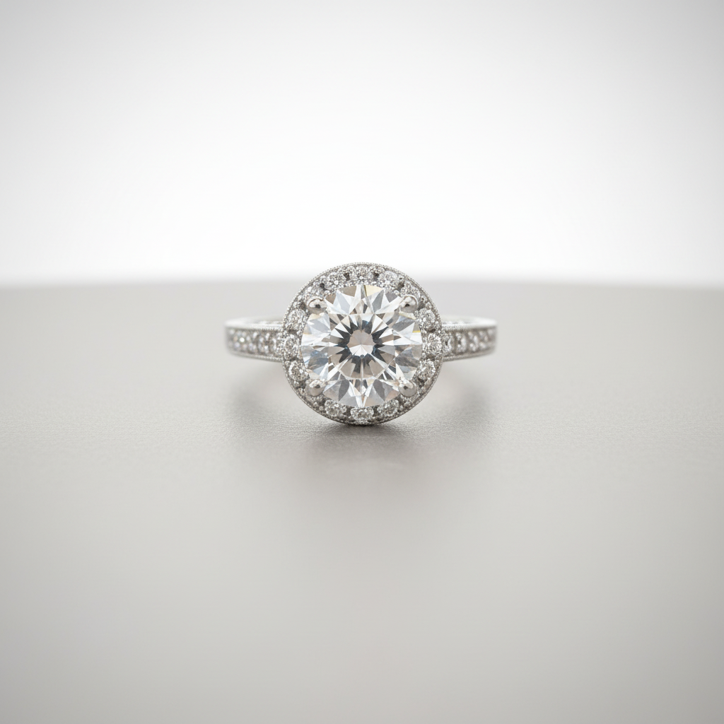 18K White Gold Round Halo Lab Grown Diamond Engagement Ring