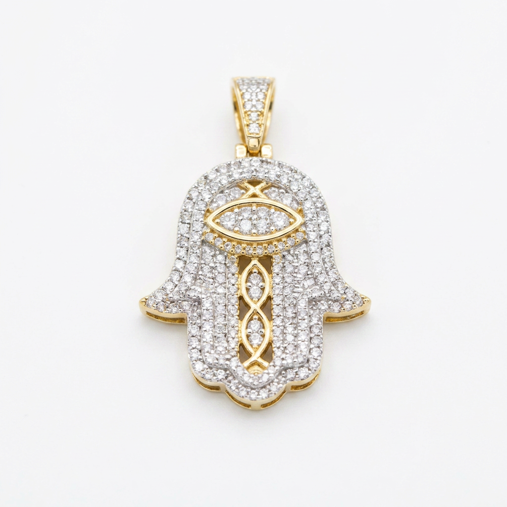 10KT SMALL HAMSA DIAMOND PENDANT