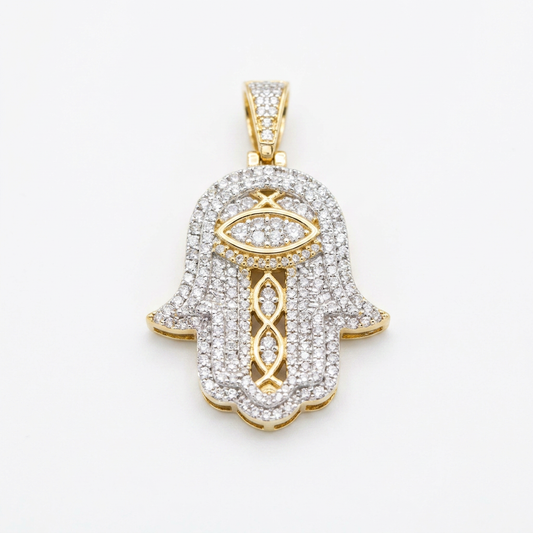 10KT SMALL HAMSA DIAMOND PENDANT