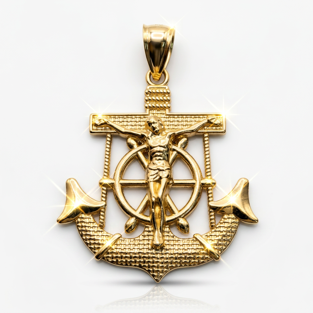 14KT CROSS-ANCHOR PENDANT