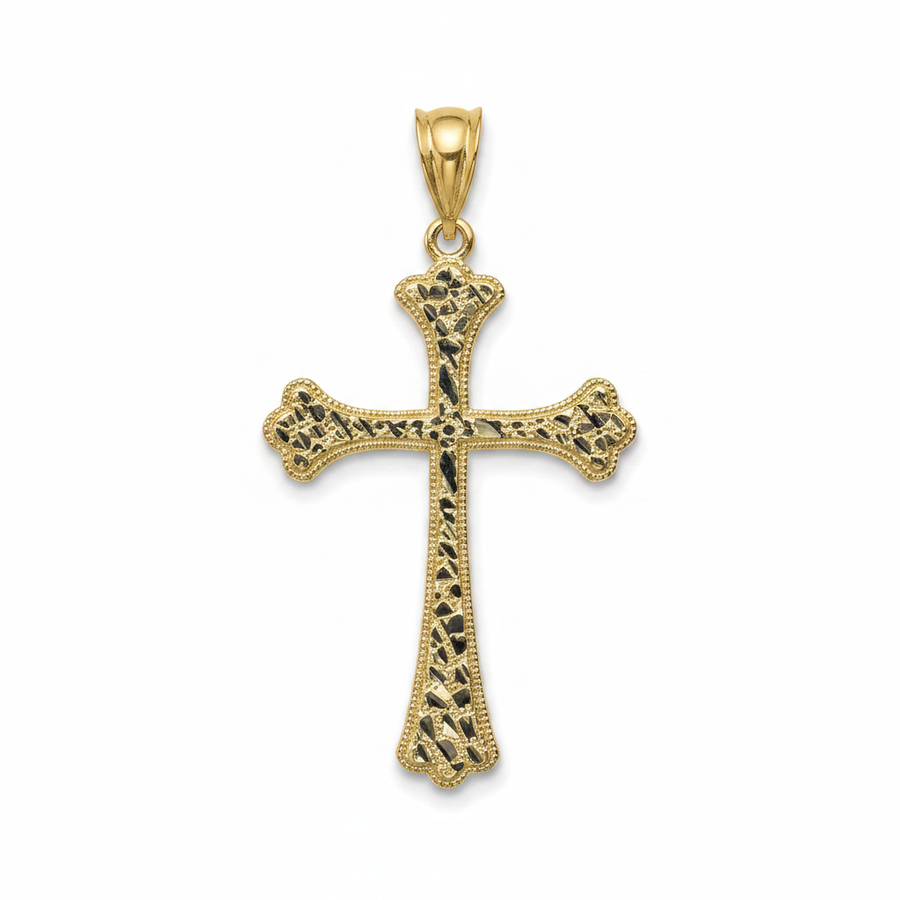 10K Yellow Gold Nugget Cross Pendant – R2257