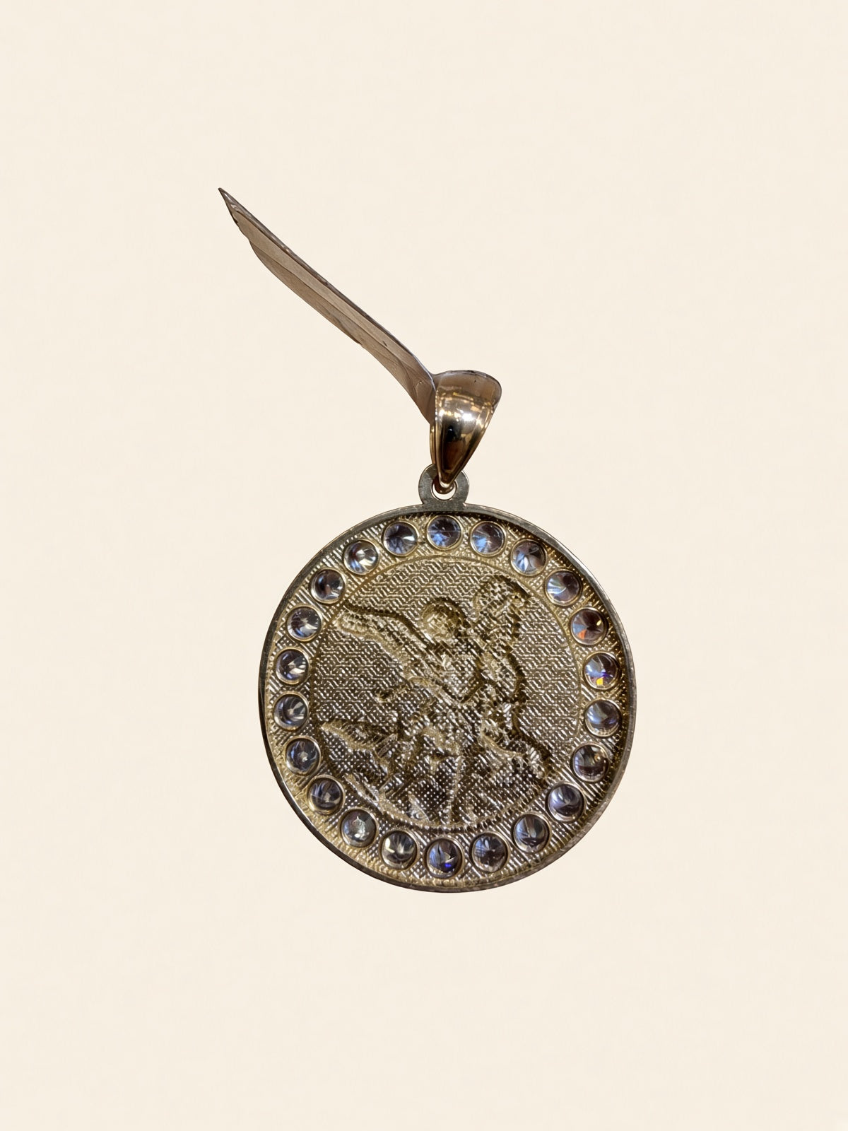 10K Yellow Gold CZ St. Michael Pendant – 1" | R772