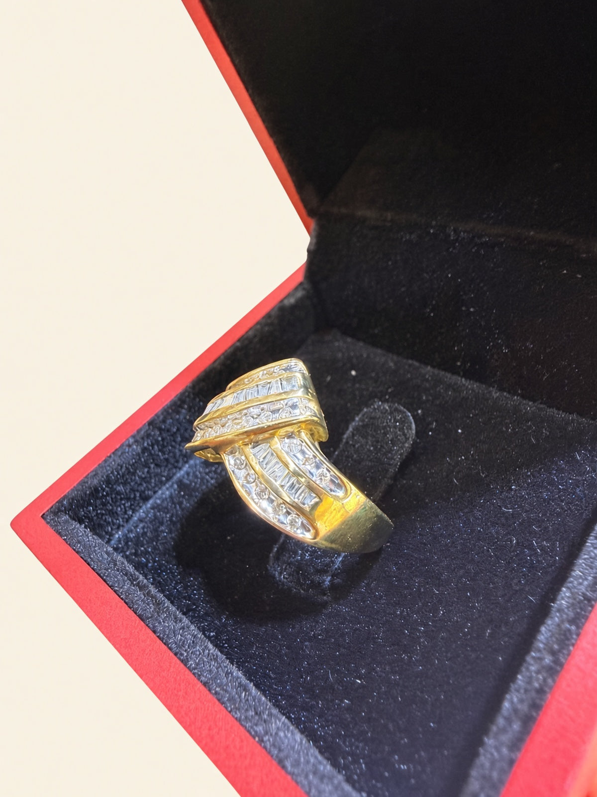 10K Yellow Gold Round & Baguette Diamond Ring | R1069