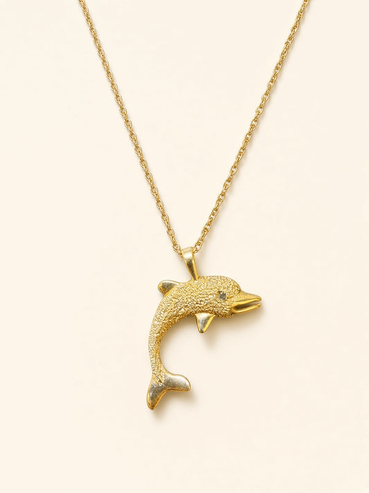 14K Yellow Gold Dolphin Pendant Necklace – 18" | R2028