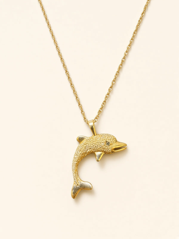 14K Yellow Gold Dolphin Pendant Necklace – 18" | R2028