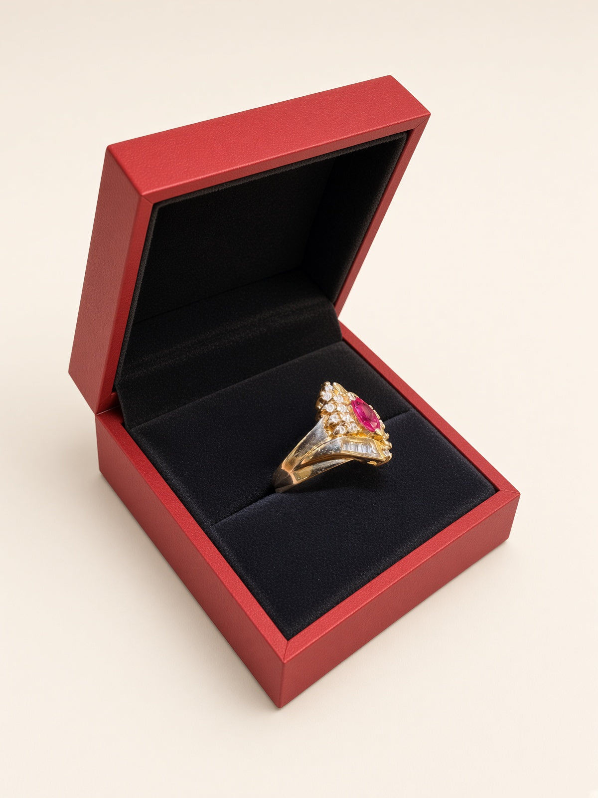 14K Yellow Gold Natural Diamond & Ruby Ring – Size 9 | R1356