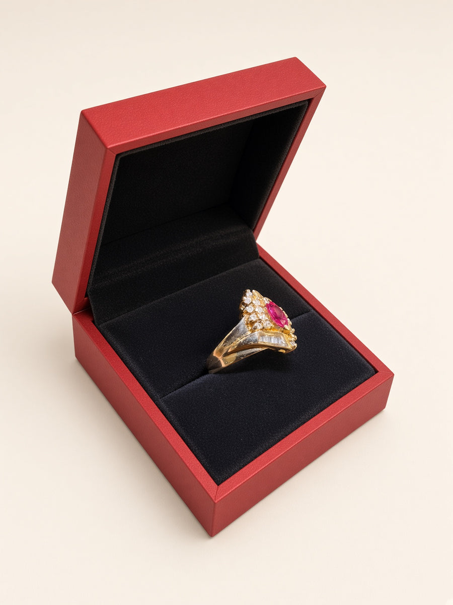 14K Yellow Gold Natural Diamond & Ruby Ring – Size 9 | R1356