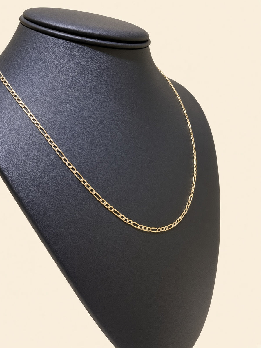14K Two-Tone Gold Diamond-Cut Figaro Chain – 18" | 2.2mm | R1566