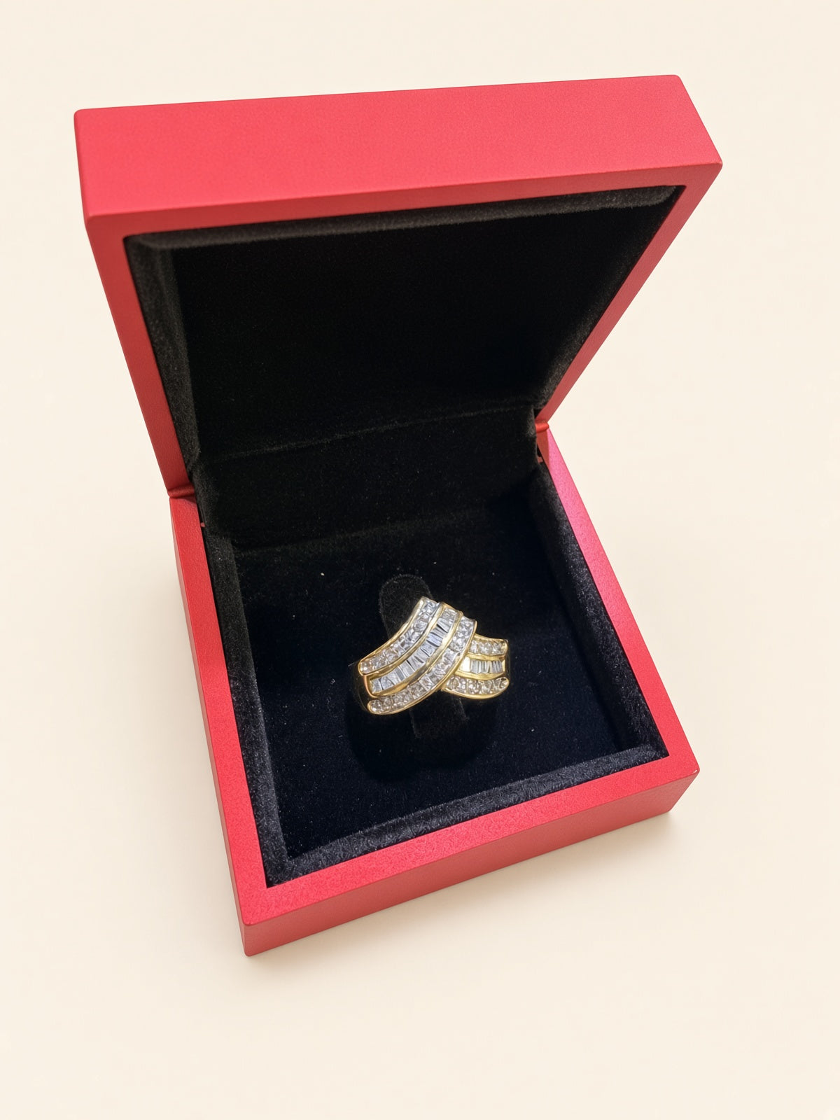 10K Yellow Gold Round & Baguette Diamond Ring | R1069