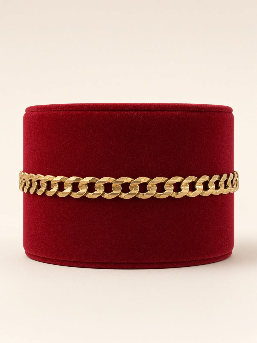 10K Yellow Gold Solid Curb Bracelet 9mm 7.5" – R2235