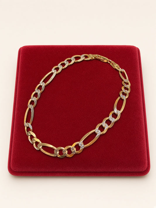 14KT Yellow Gold Diamond-Cut Figaro Bracelet 6mm 8"