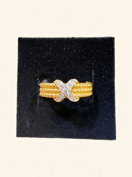 14K Two-Tone “X” Natural Diamond Ring | R1105
