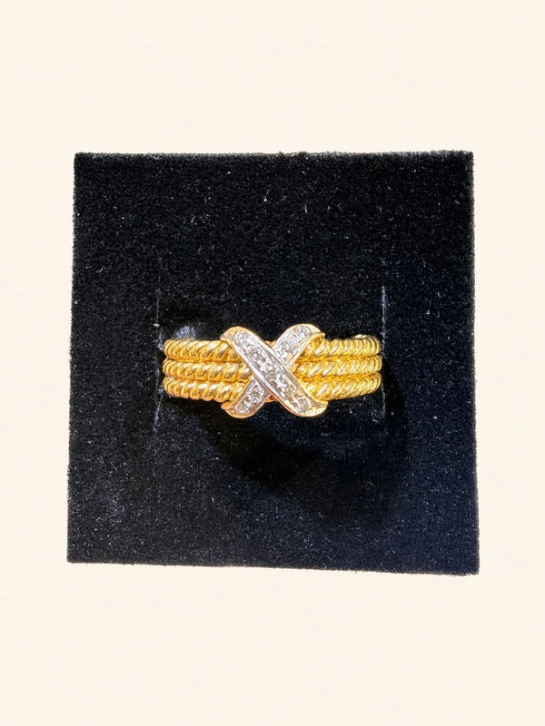 14K Two-Tone “X” Natural Diamond Ring | R1105