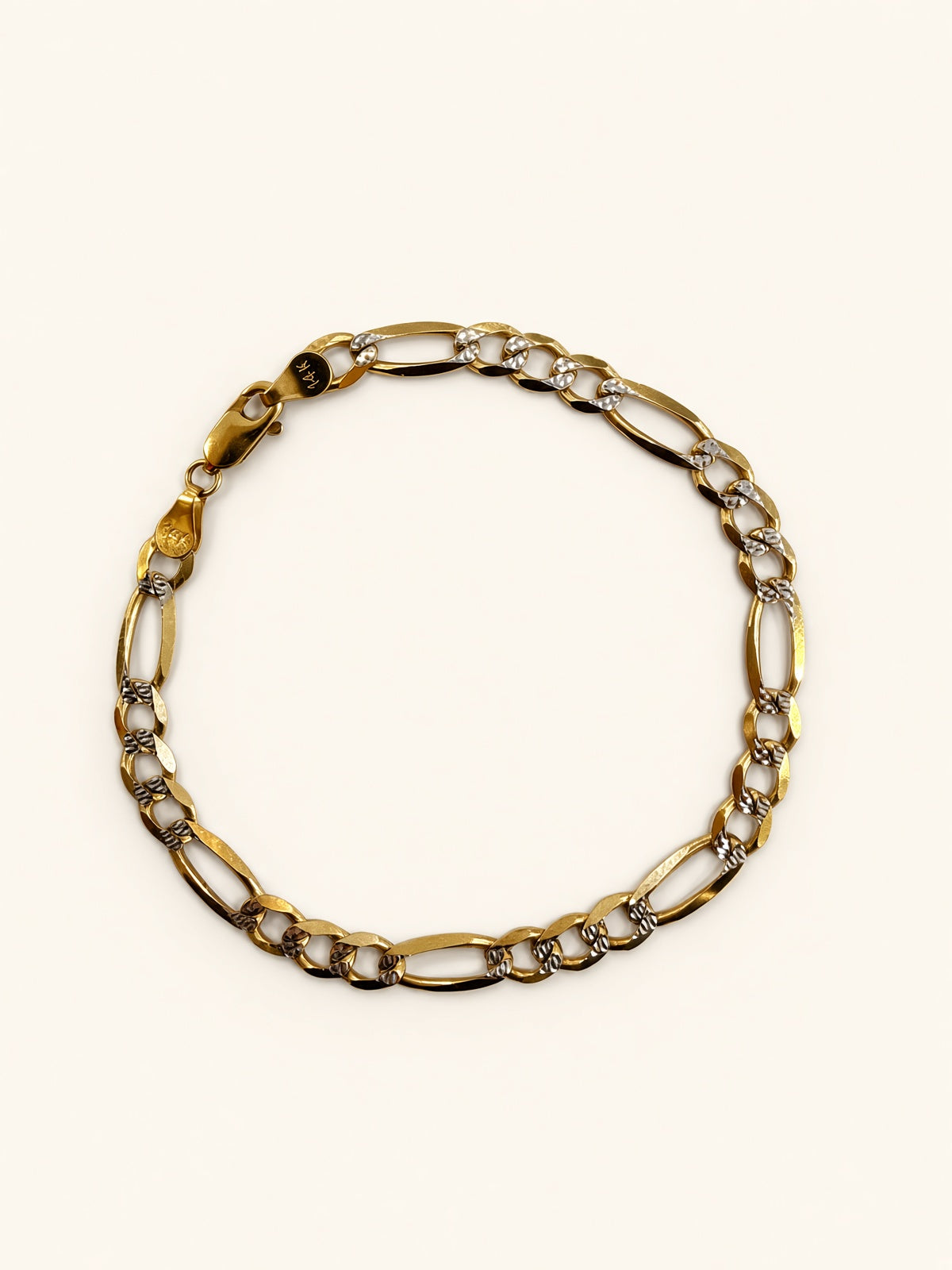 14KT Yellow Gold Diamond-Cut Figaro Bracelet 6mm 8"