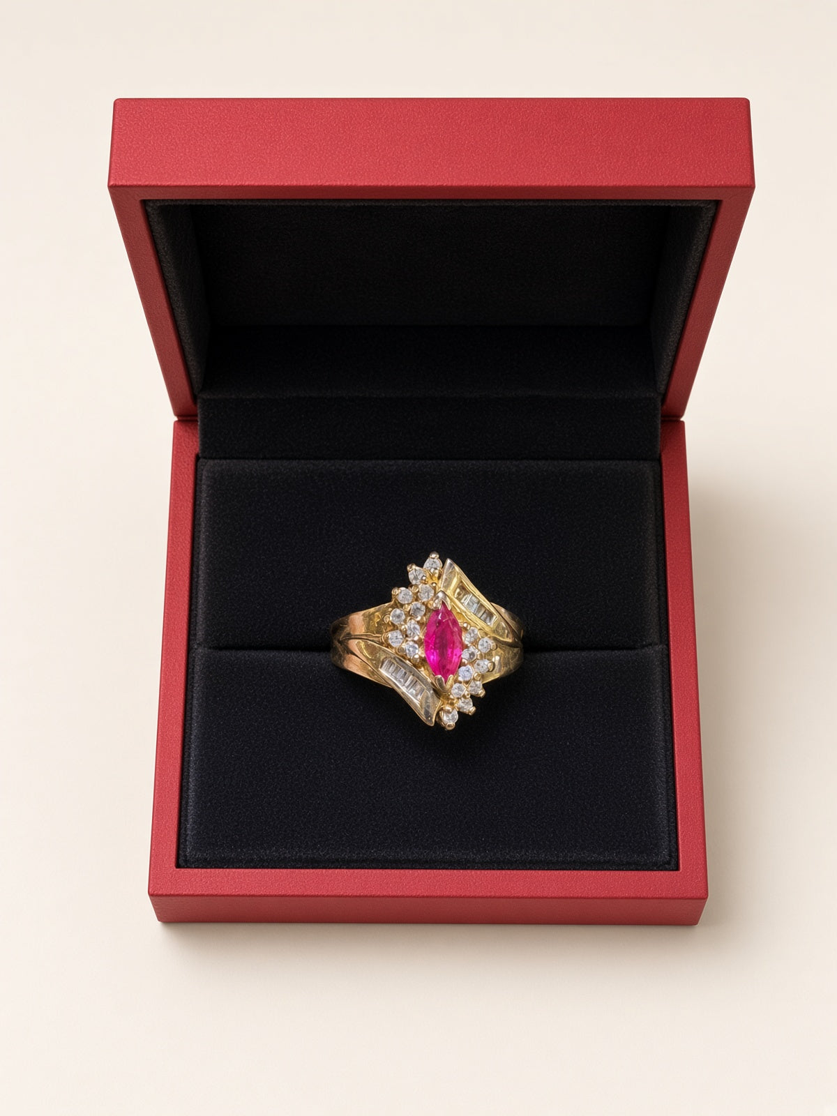 14K Yellow Gold Natural Diamond & Ruby Ring – Size 9 | R1356