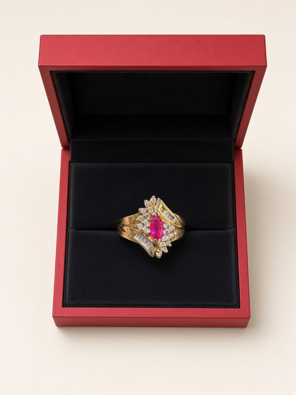 14K Yellow Gold Natural Diamond & Ruby Ring – Size 9 | R1356