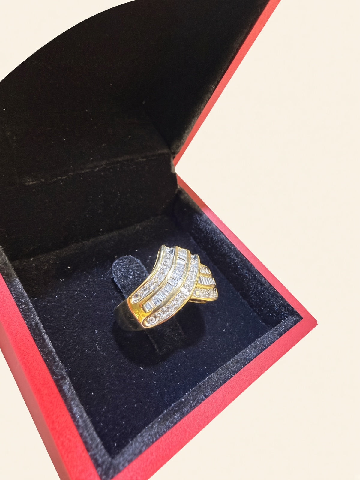 10K Yellow Gold Round & Baguette Diamond Ring | R1069