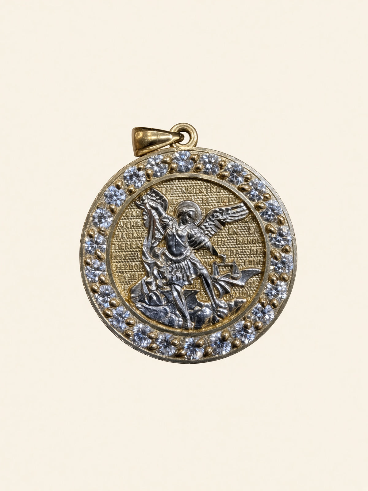 10K Yellow Gold CZ St. Michael Pendant – 1" | R772