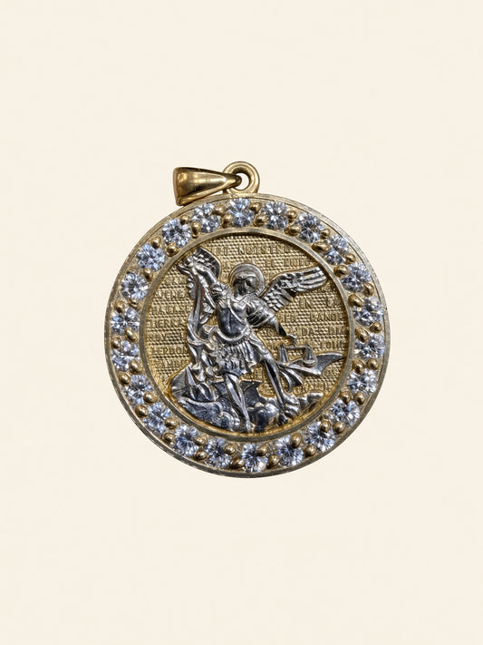 10K Yellow Gold CZ St. Michael Pendant – 1" | R772