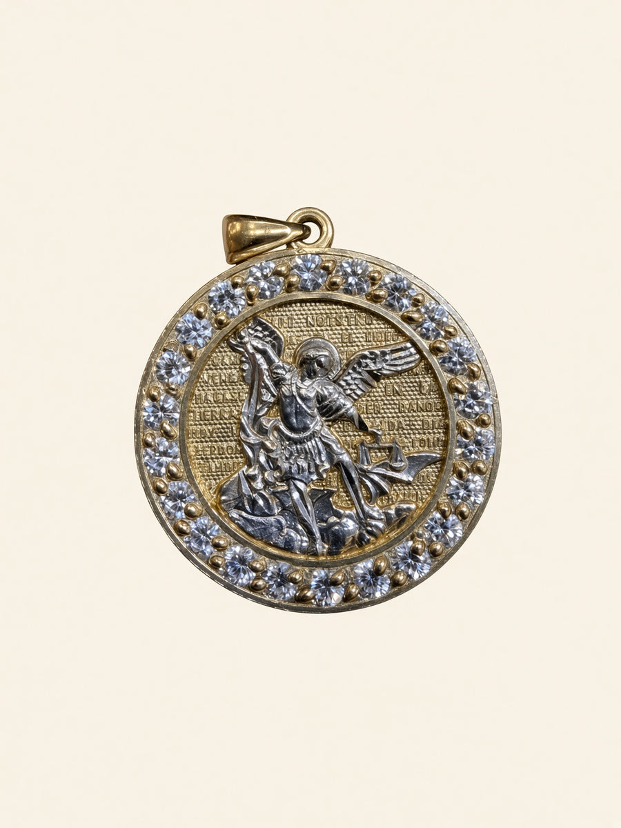 10K Yellow Gold CZ St. Michael Pendant – 1" | R772